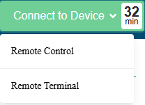 The Connect to Device menu open on a Diagnostic Report, with two choices, Remote Control and Remote Terminal.